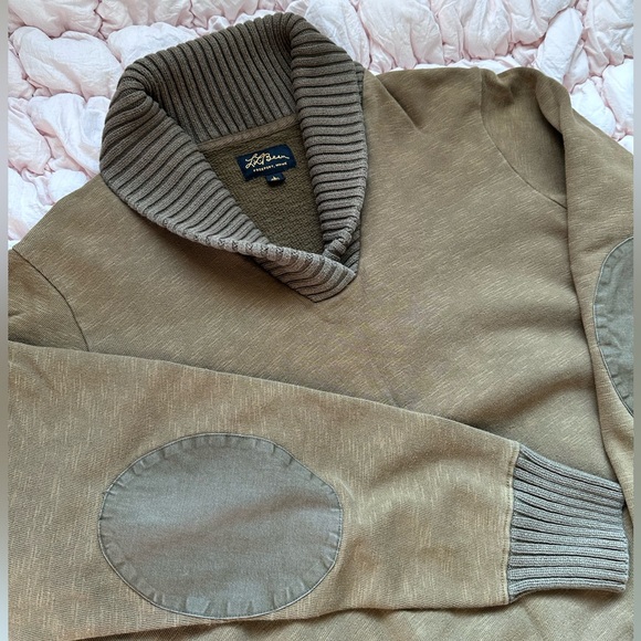 Vintage L.L. Bean Military Style Shawl Collar Sweater Elbow Patch Men’s L